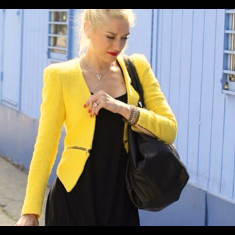Zara XS Boucle yellow blazer blogger fav!